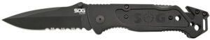S.O.G SOGFF25CP Escape  3.40" Folding Clip Point Part Serrated Black Hardcased 9Cr18MoV SS Blade Black Anodized Aluminum Handle Includes Belt Clip