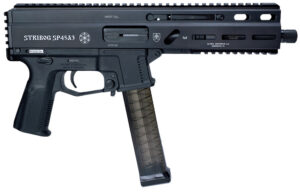 Grand Power 197892003506 SP45A3 Stribog 45 ACP 20+1 8" Black Threaded Barrel, Black Hardcoat Anodize Aluminum/Polymer Receiver w/Picatinny Rail, QD Sling Sockets, Black Polymer Grip, Ambidextrous