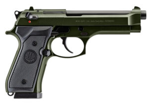Beretta USA J92F300GR10 92FS  Full Size Frame 9mm Luger 10+1 4.90" Black Steel Barrel, OD Green Cerakote Serrated Slide, OD Green Cerakote Aluminum Frame w/Beavertail, Black Textured Grip